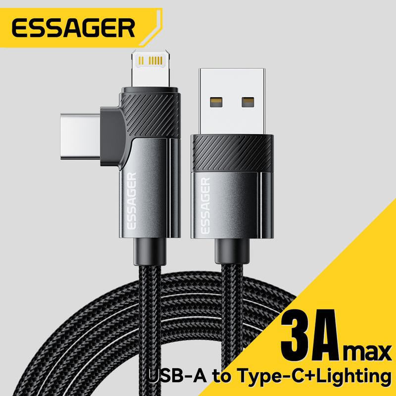  Cáp USB A Essager PD 2 trong 1 Góc 90 độ Type C   Lightning Cáp sạc nhanh Tương thích với iPhone 16 15 14Pro Max iPad Xiaomi và Huawei 