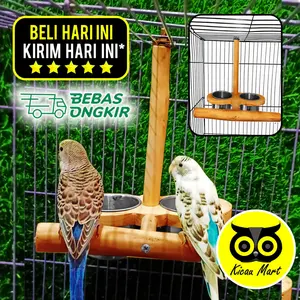 KICAU MART Tangkringan Mainan Ayunan Fullset Tempat Makan Minum Burung Lovebird Parkit Kenari Parrot Falk Sunconure Sugar Glider SGD Hamster Marmut Landak mini Kayu Ateraktif Tipe D Tenggeran Sangkar Kandang Hewan