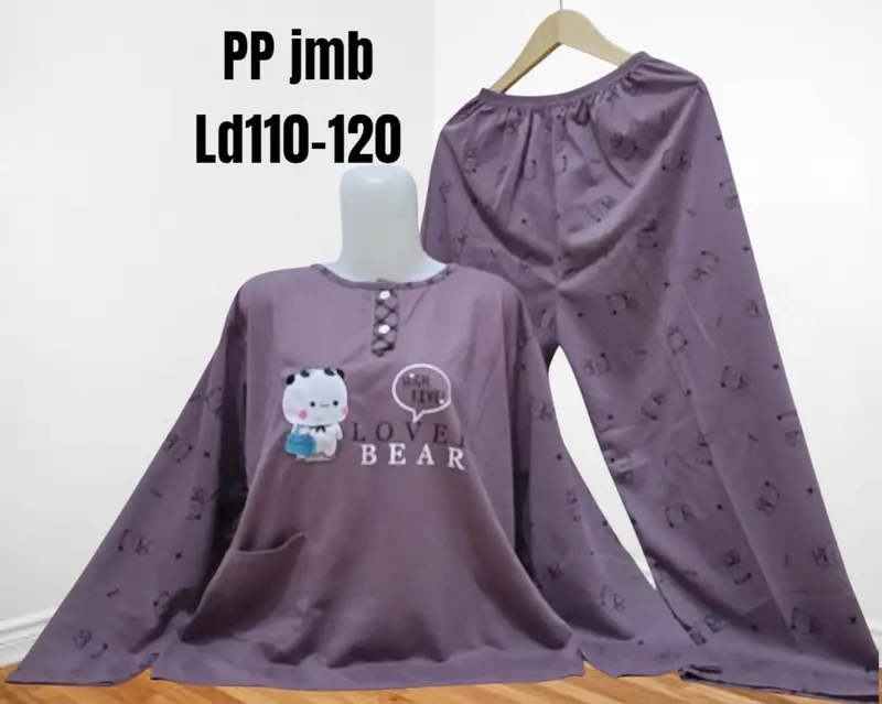 Set PP Baju Tidur Kaos Lengan Panjang Dan Celana Panjang Jumbo Babydoll Wanita 3XL LD 110-120cm Busui Kancing 5