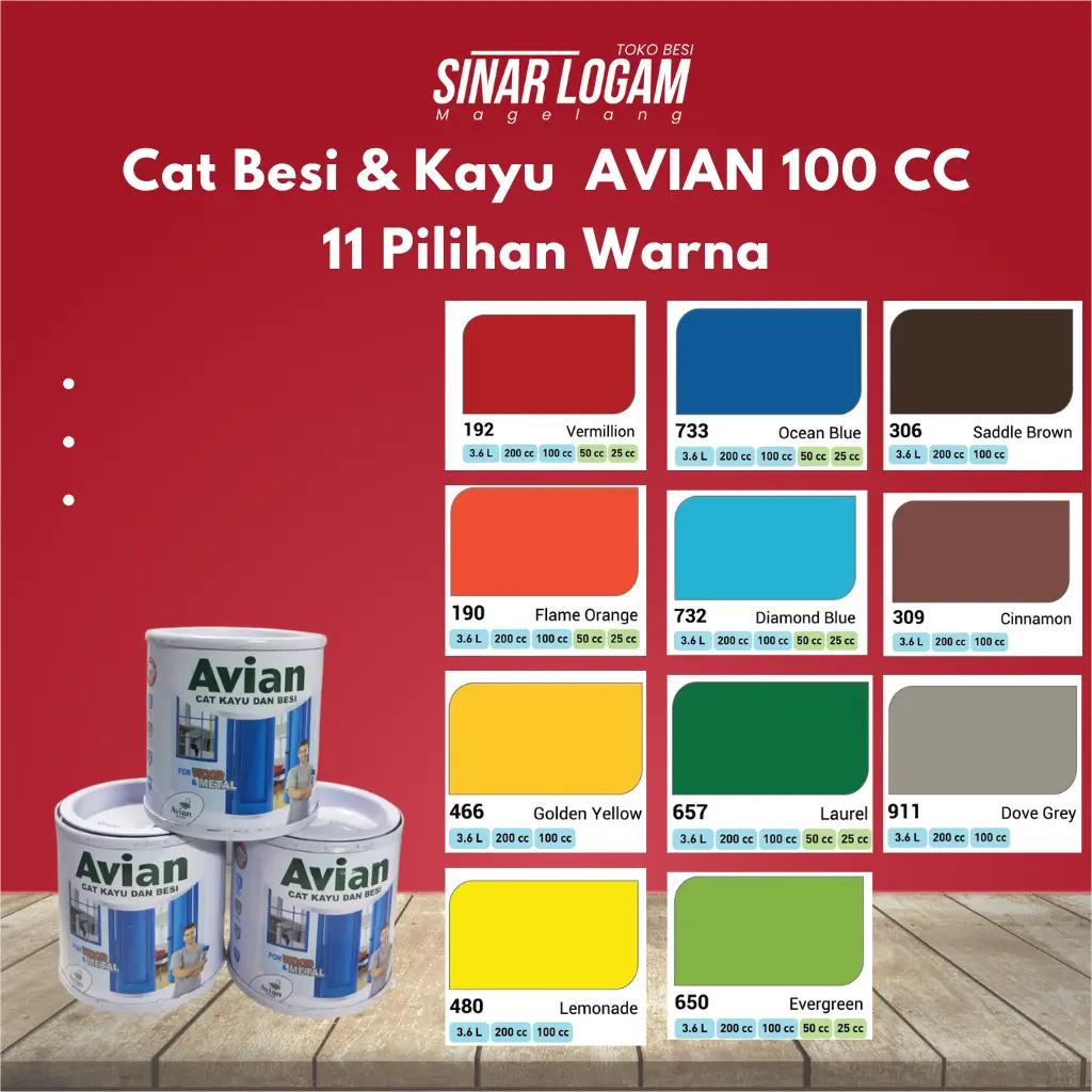 CAT BESI KAYU AVIAN 100 CC PUTIH 100 ML 13 PILIHAN WARNA