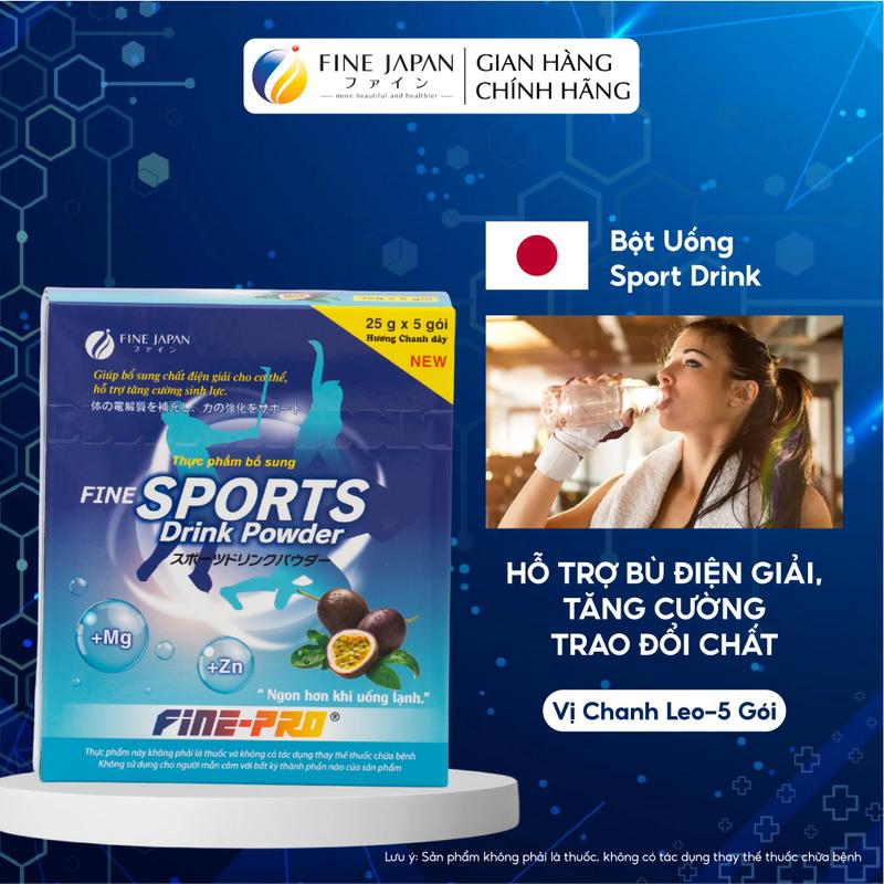 Bột Uống Điện Giải Sport Drink Bù Nước Hỗ Trợ Cải Thiện Sức Khoẻ & Giảm Tình Trạng Mệt Mỏi Cho Cơ Thể FINE JAPAN Hộp 5 Gói TPBVSK