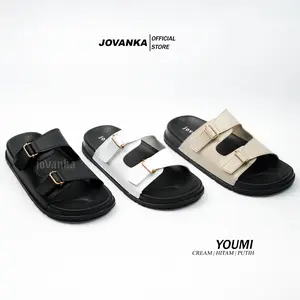 Jovanka Youmi - Sandal Wanita Platform Casual | Sendal Selop Wanita Model Kekinian Cantik Elegan - Gesper Gold Perekat Aktif Sandal Cewek Karet Shoes