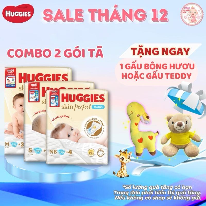   TẶNG GẤU BÔNG  Combo 2 Tã Dán Huggies Skincare Perfect Size NB70+4 S80+2 M76+3 miếng Cho Bé 