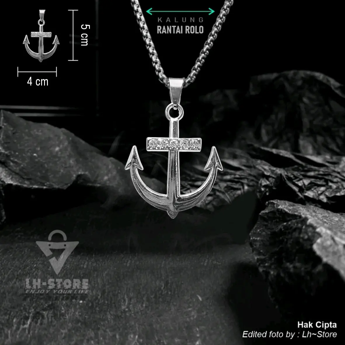 KALUNG TITANIUM DISTRO JANGKAR SILVER PERMATA GAYA VINTAGE UNISEX