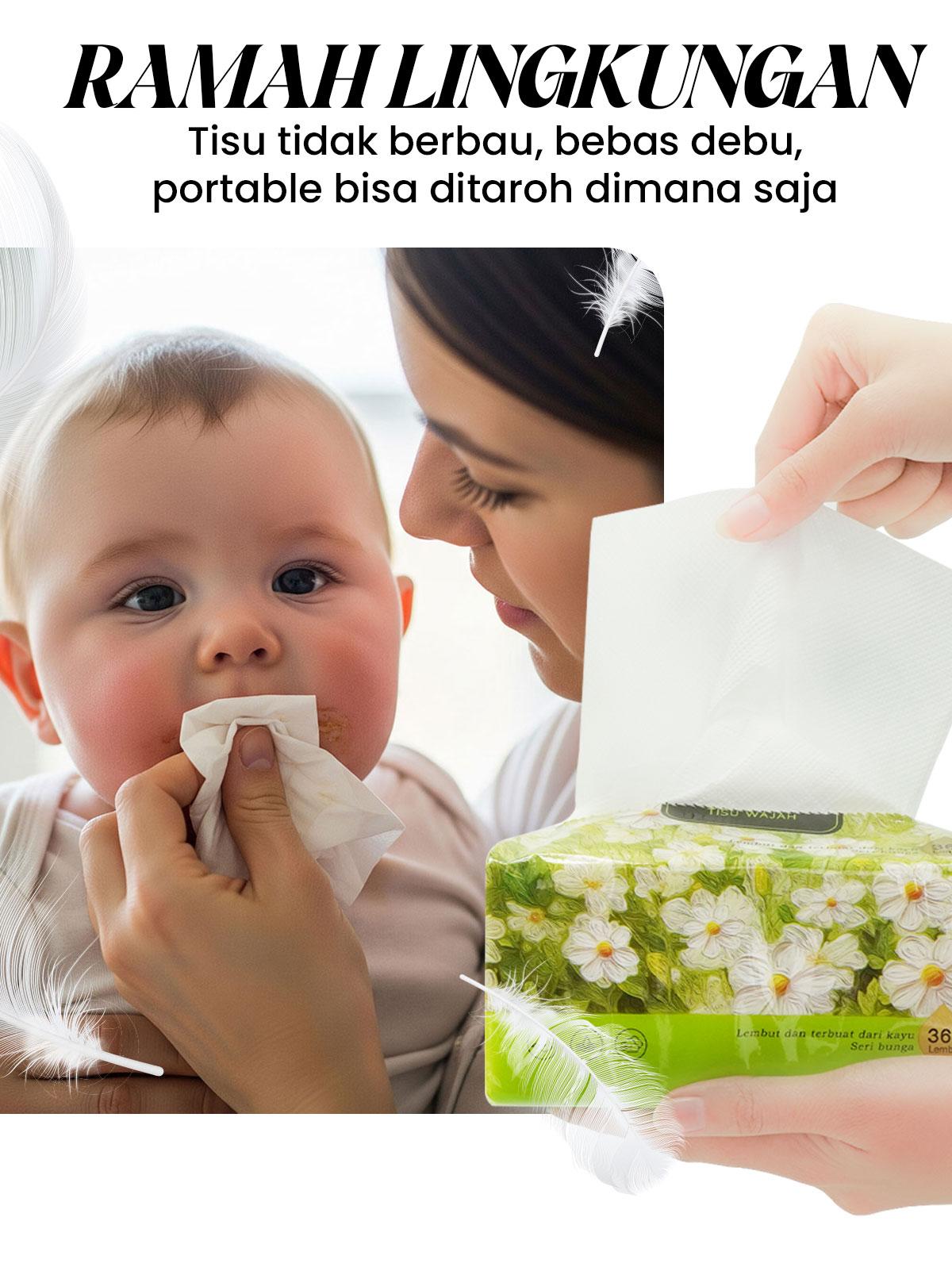 Yasmine Tisu 6 PACK 360 helai 3 ply soft facial tissue tisu serbaguna 100% Serat Alami Tidak Mengandung Bahan Kimia Aman untuk Semua Kulit