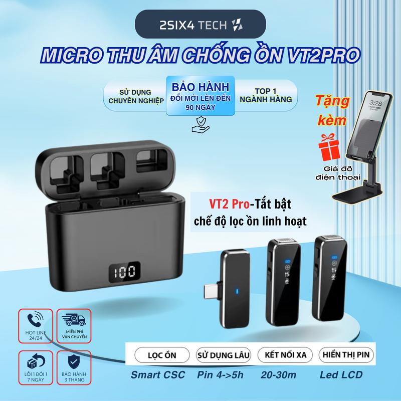 TẶNG GIÁ ĐỠ ĐT Micro thu âm không dây VT2Pro cài áo phù hợp thu âm Livestream 3 Chế Độ Thu Lọc Tạp Âm Thông Minh Kết Nối Phạm Vi Đến 20m