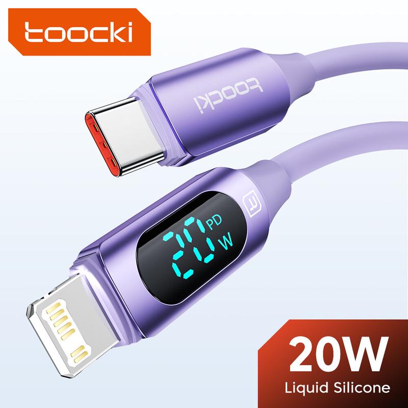 Cáp dữ liệu loại C sang Lightning PD 20W, Toocki, silicon, màn hình kỹ thuật số, dành cho iPhone 14 13 12 11 Pro Max XS 8 7 Plus