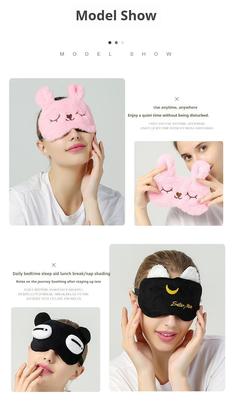 Product Introduction of Nap time blackout cartoon eye mask, cute plush sleep eye mask, blackout and breathable sleep eye mask 6