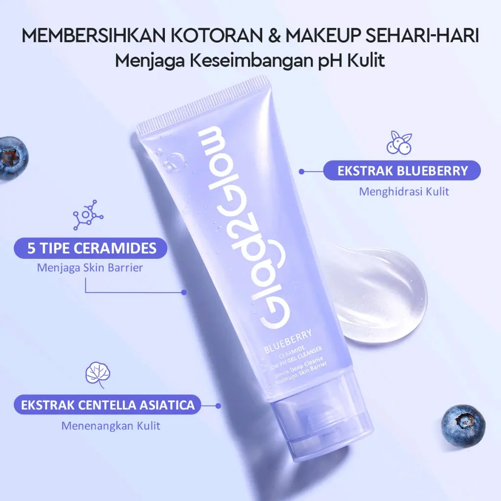 Glad2glow Blueberry Ceramide Low pH gel cleanser