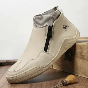 Prelesty Fashion Kulit Asli Original Sepatu Boots Pria Resleting Casual Tinggi Formal Shoes Kekinian Cowok Dewasa Kerja Kantor 365