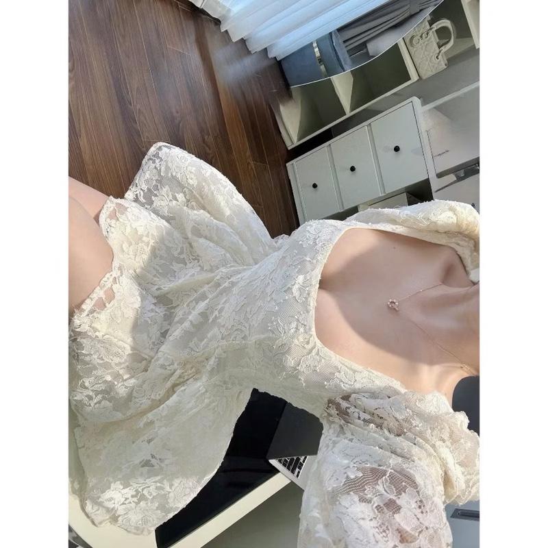   Có Bigsize-Có Sẵn  Đầm xoè ngắn bồng tay dài cổ vuông có đệm vai KÈM QUẦN kho sỉ hải chuyền Đ490 