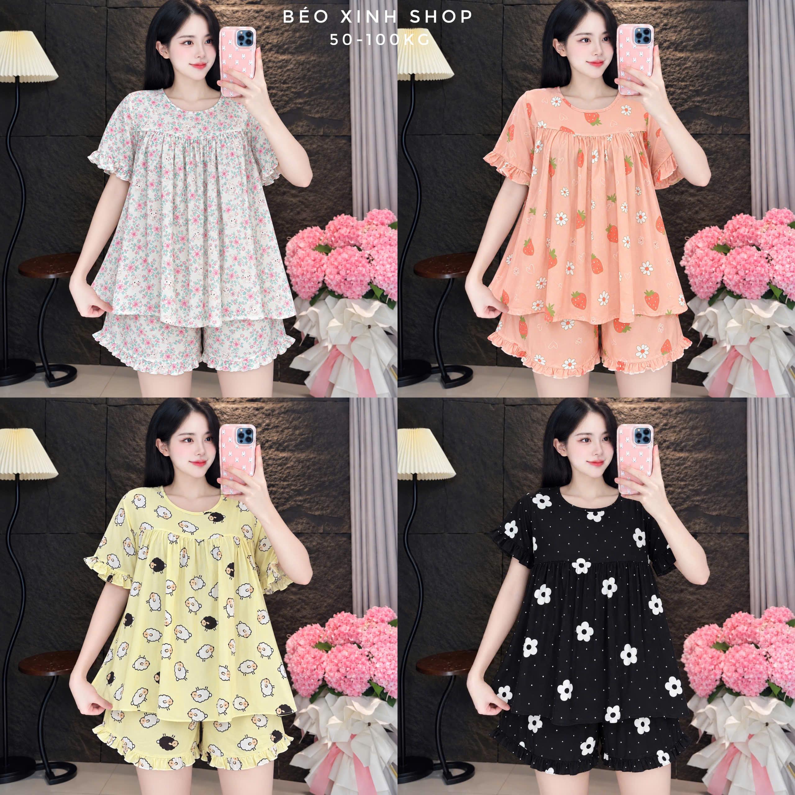 Bộ Đồ Ngủ Nữ Bigsize Tole 2 Da Loại 1 Tay Bèo Quần Short 50–100kg Pijama Bigsize Béo Xinh Shop - A.5061