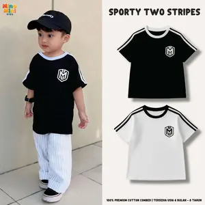 MinoMini Kids - Kaos Anak Sporty Two Stripe Atasan Anak Laki-Laki - Cotton Combed Premium - Usia 6 bulan sampai 8 tahun