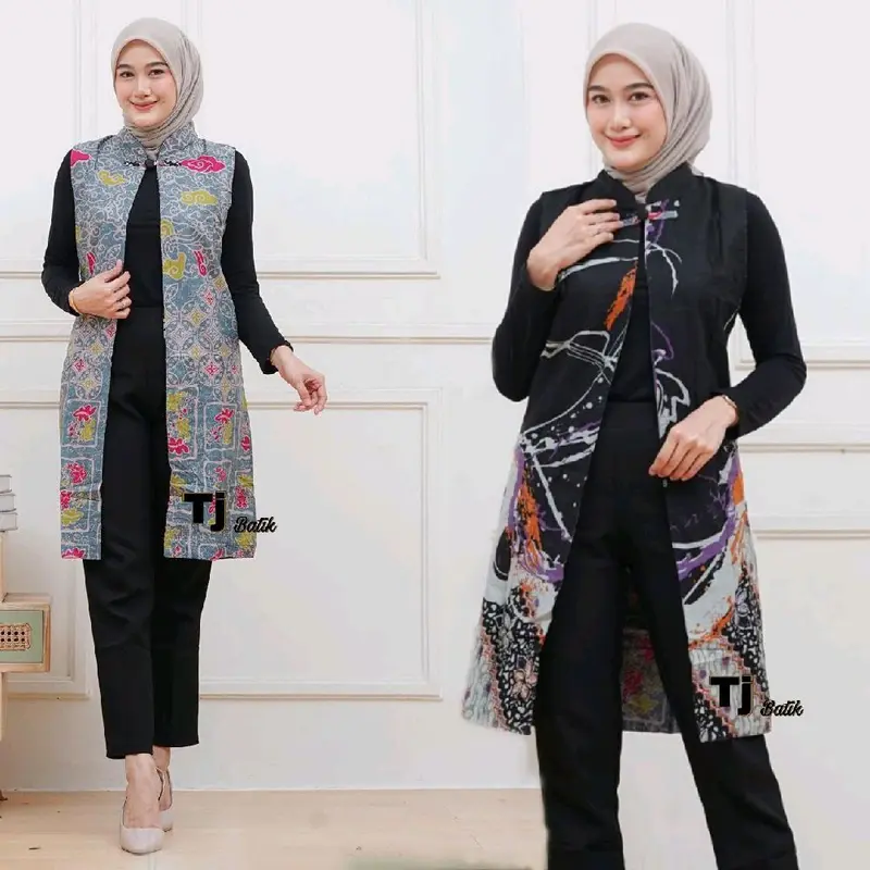 Blazer Batik Wanita 2 Motif Bolak Balik Outer Long Kardi Terbaru 2