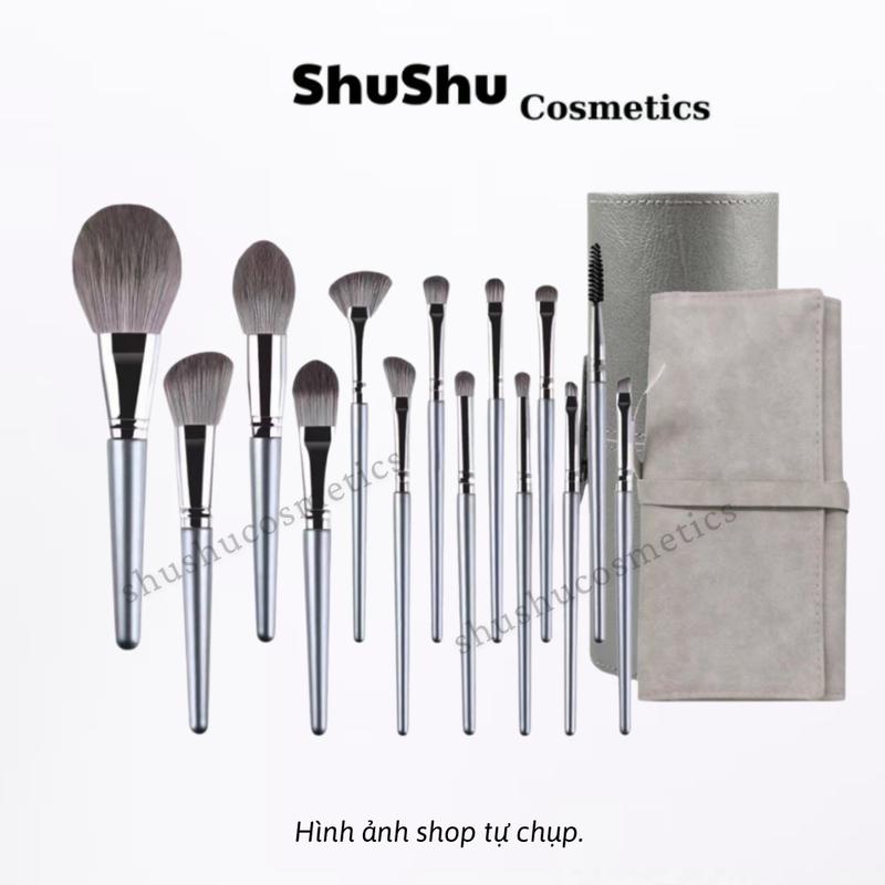 Bộ Cọ Trang Điểm 14 Cây Chuyên Makeup Cá Nhân Kèm Bao Da, Cốc Lông Siêu Mềm Mỹ Phẩm SHUSHU COSMETICS