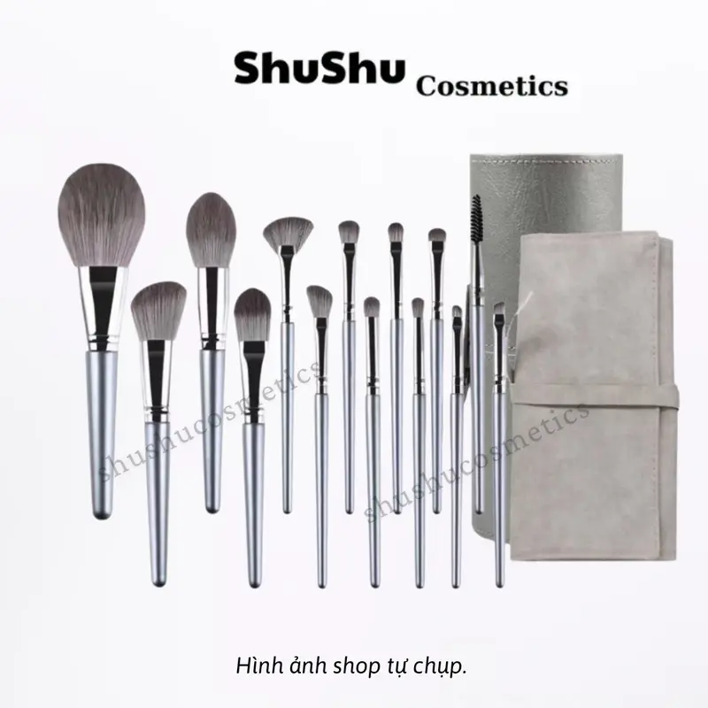 Bộ Cọ Trang Điểm 14 Cây Chuyên Makeup Cá Nhân Kèm Bao Da, Cốc Lông Siêu Mềm Mỹ Phẩm SHUSHU COSMETICS 0