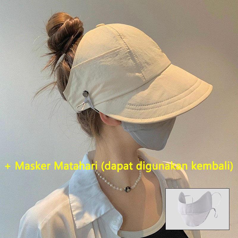 Product Introduction of Topi Wanita Matahari Lipat Mencocokkan Masker Tabir Surya Topi Pantai Anti Uv Kuncir Kuda 9