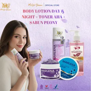 1 Peony BODY WASH MARLENA ALPHA ARBUTIN SOAP + Lotion DAY luxury & Night anggur Lotion + Toner marlena AHA DNA SALMON