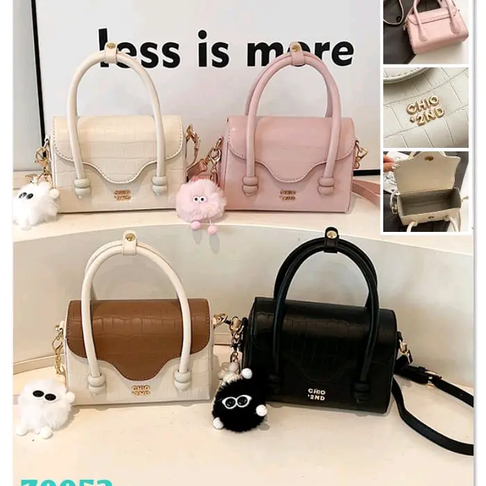 Tas Selempang Wanita Cantik Zc0052 Z0052 Baru 130rb CHIO'2ND Pompom Croco Mini Satchel Bag 18x13x8cm PuLeather LongStrap 400gr - Black - Pink