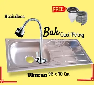 Bak Cuci Piring Stainless 96x43 Cm Free Selang Afur Kran Stainless Paket Komplit Tinggal Pasang No Ribet No Mahal Langsung Pakai