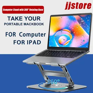 jjstore Dudukan Laptop Aluminium Lipat Portable dengan Basis Putar 360° Ergonomis untuk MacBook Pro Air 10-16" - Stand Komputer yang Kokoh & Anti Goyang