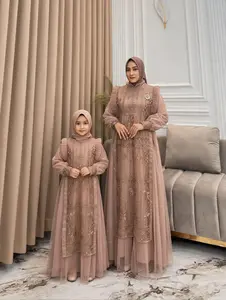 Baju Gamis 2026 Idul Fitri Ibu Dan Anak Perempuan 7 -13 Tahun Sarimbit Nikita Bahan Silk Premium Full Tille