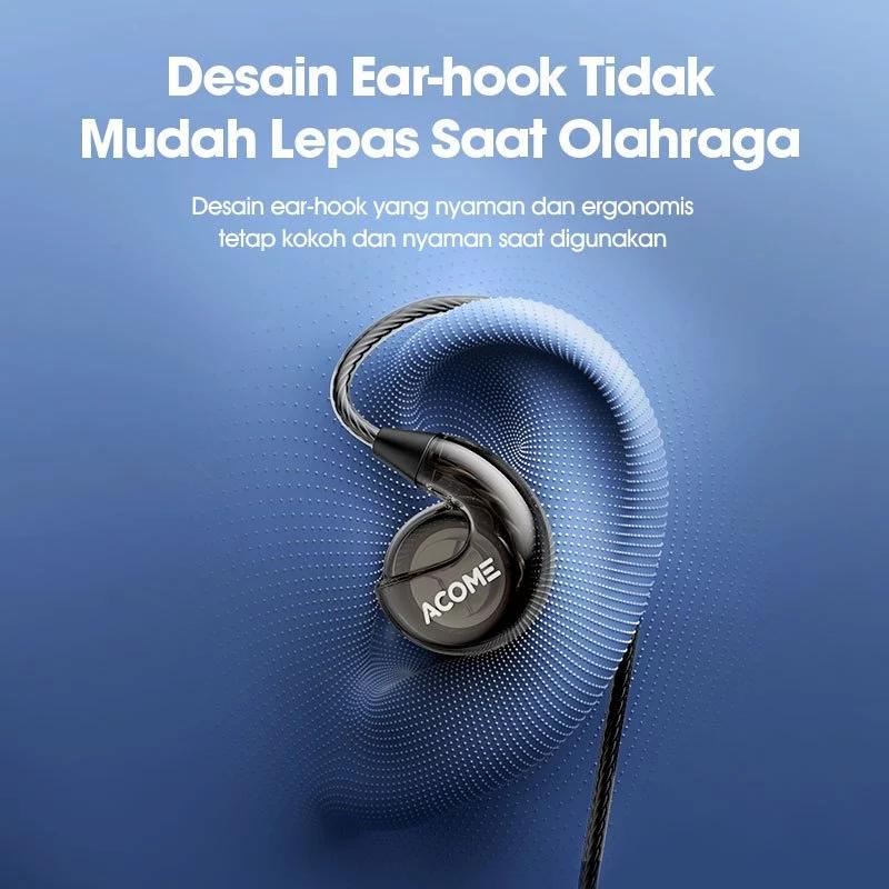 【EKSKLUSIF AFDHAL】ACOME ACE01 Pro 3D Subwoofer Headphone Earphone Headset Type-C Powerfull Bass Plug and Play Transparent Wired Body Black Original Garansi 24 Bulan