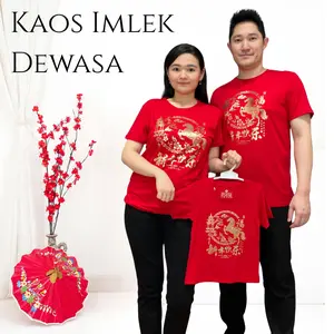 Kaos Imlek Dewasa 2026 Kuda Pria / Wanita SLIM FIT Oblong Merah Foil Emas Spandex Premium