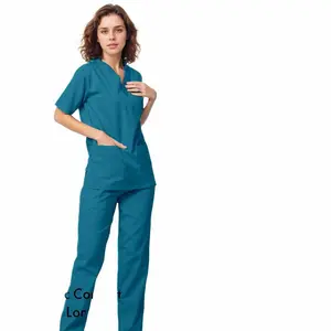 Doctor's Scrub/Set Baju Celana Jaga OKA OK Perawat/Dokter Lengan Pendek Seragam Wanita Katun Blazer Panjang