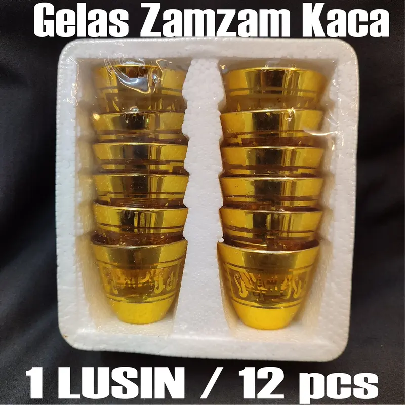 gelas zam zam gelas cucing kaca warna emas gold berkilau cangkir sloki zamzam mewah exclusive 7