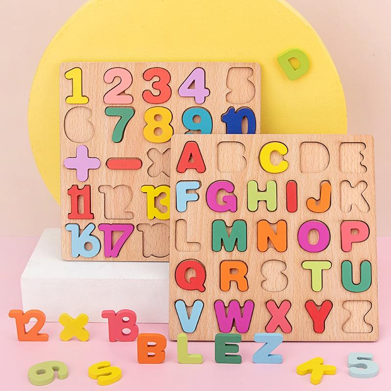 Chunky Puzzle 3D Geometry Huruf Angka Bentuk / Mainan Edukasi Anak 2