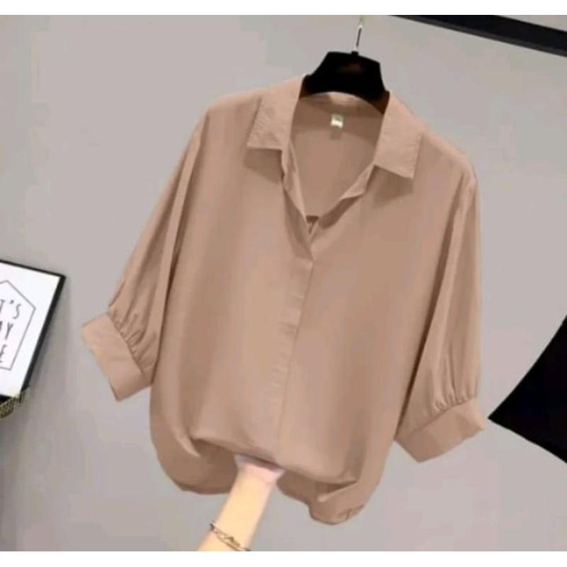 Atasan wanita leher V neck lengan balon./ blouse polos kemeja wanita / 2