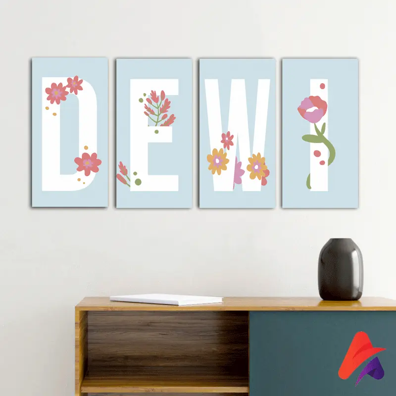 HIASAN DINDING NAMA ABJAD BIRU ALFABET (10x20) CANTIK LUCU PAJANGAN KAYU POSTER KAYU HIASAN DINDING TEMPEL