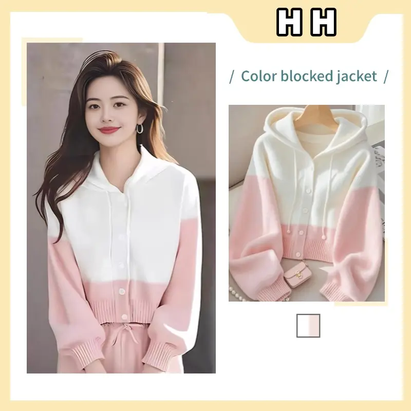 Áo Hoodie Len Dáng Rộng Màu Hồng Nhạt Gradient Có Dây Rút, Áo Len Nữ, Hàng Mới Về Đầu Mùa Thu 2024, Thiết Kế Độc Đáo Và Đẹp Mắt, Áo Trên