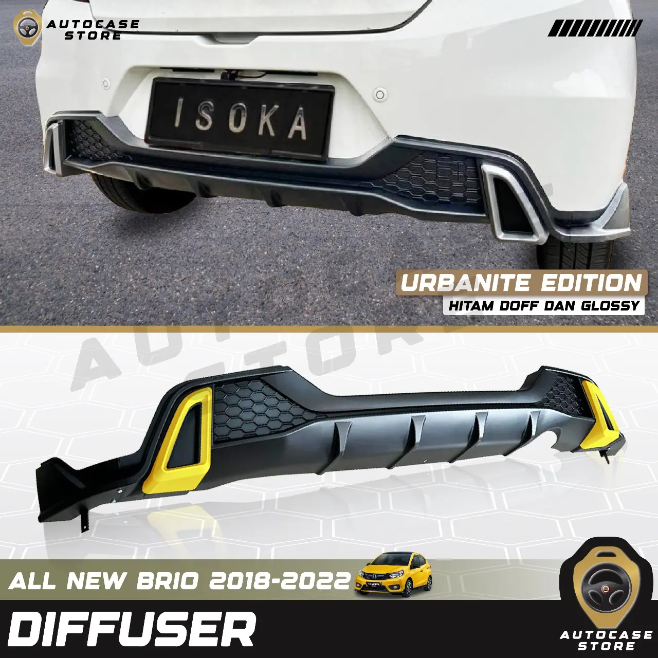 DIFFUSER URBANITE ALL NEW BRIO 2018–2024 UP HITAM DOFF / HITAM GLOSSY – AKSESORIS MOBIL SPORTY