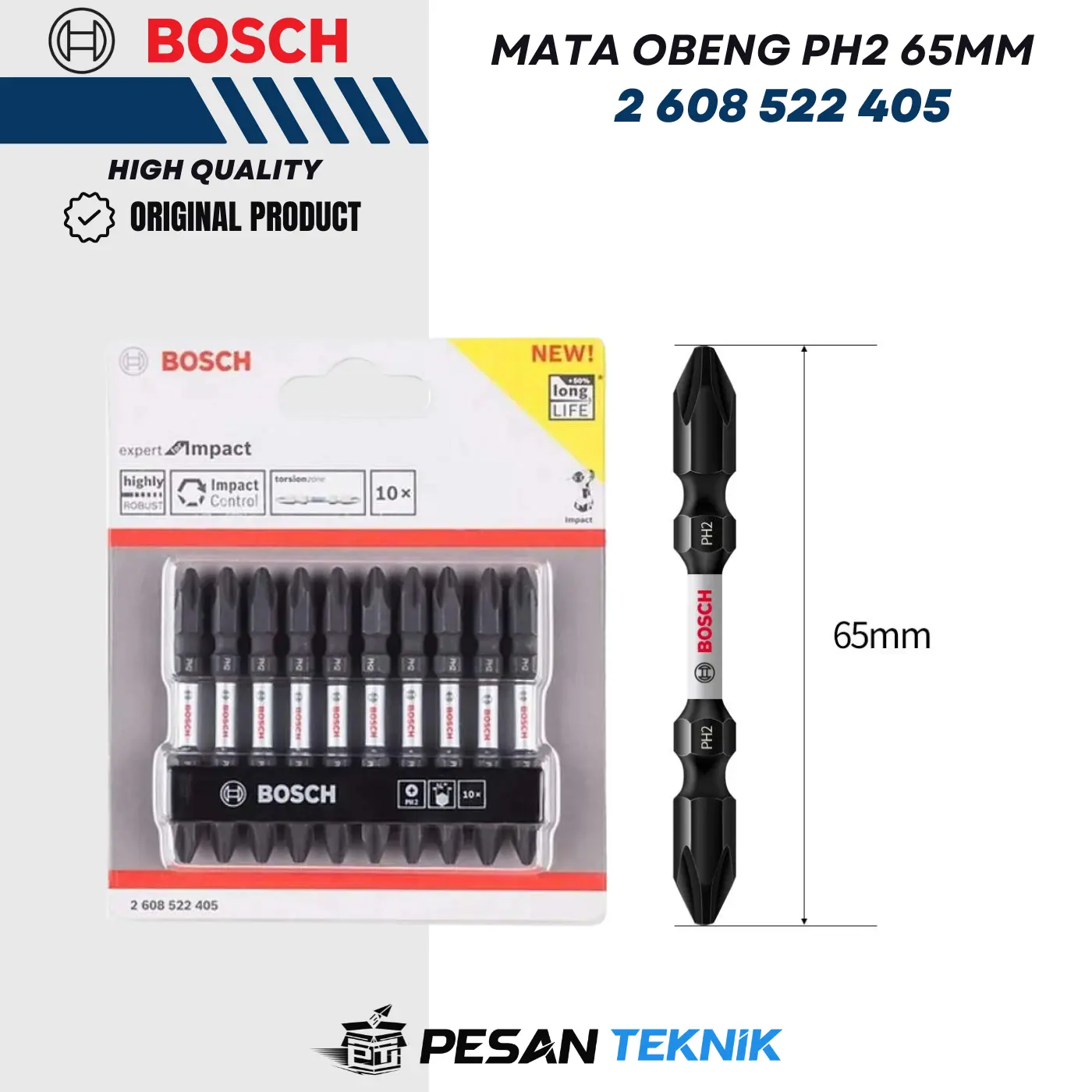 Mata Obeng Impact Screwdriver Bit PH2 65mm Bosch 2608522405
