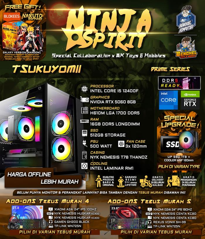 Gambar NINJA SPIRIT PC ~ TSUKUYOMII | INTEL CORE i5 12400F - NVIDIA RTX 5060 8GB | DDR5 SERIES | GAMING FULLSET - DEFAULT, PC ONLY dari bengkelkomputerptk Kota Pontianak Tokopedia