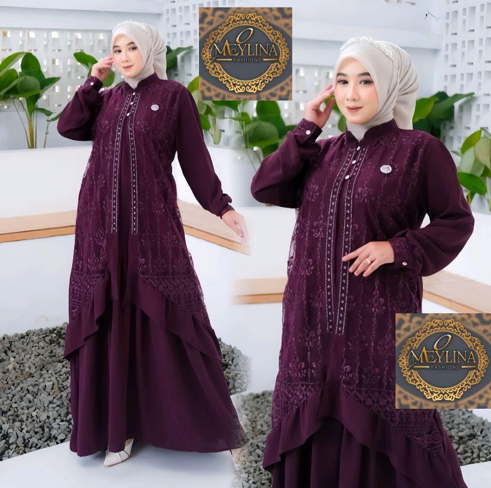 Meylina Fashion shop Gamis Terbaru AZAHRA Dress Gamis Terbaru Bahan Crinkle mix Brokat sapto Muslim Wanita Mewah Dewasa Motif Kondangan Pesta Lebaran Gaun Panjang