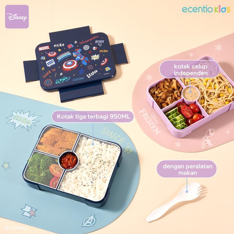 Product Introduction of 【LIVE】ecentiokids tempat makan anak Disney Elsa Marvel Captain America lucu sekolah BPA free bayi anti tumpah lunch box+ botol minum anak Disney Kitchenware 1
