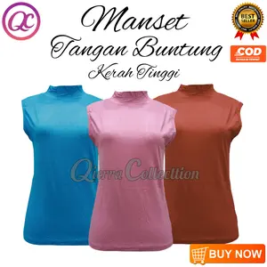 Manset Tanpa Lengan Buntung Wanita Kerah Turtle Neck Polos Dalaman Yukensi Perempuan Bahan Rayon Spandek Baju Kaos Dewasa Anak Mangset Atasan Cewek Jumbo LD 120 130 Premium Panjang Hitam