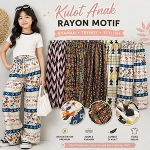 Kulot Anak Rayon Twill Motif Variasi | Paket Bundling Hemat | Celana Anak Perempuan Usia 6–17 Tahun Korean Look