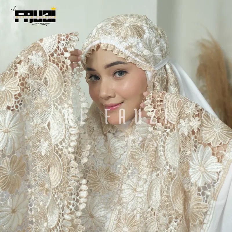 AL FAUZI - Mukena Zaina Dewasa Katun Renda Mix Twotone Jumbo Cantik Mewah Elegan 0