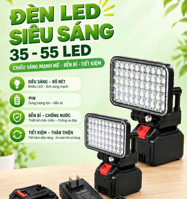 Đèn Led 35/55 Bóng Siêu Sáng Dùng Chân Pin Phổ Thông Với 2 Chế Độ Sáng, X2 Cổng Sạc USB, Tay Cầm Siêu Tiện Lợi