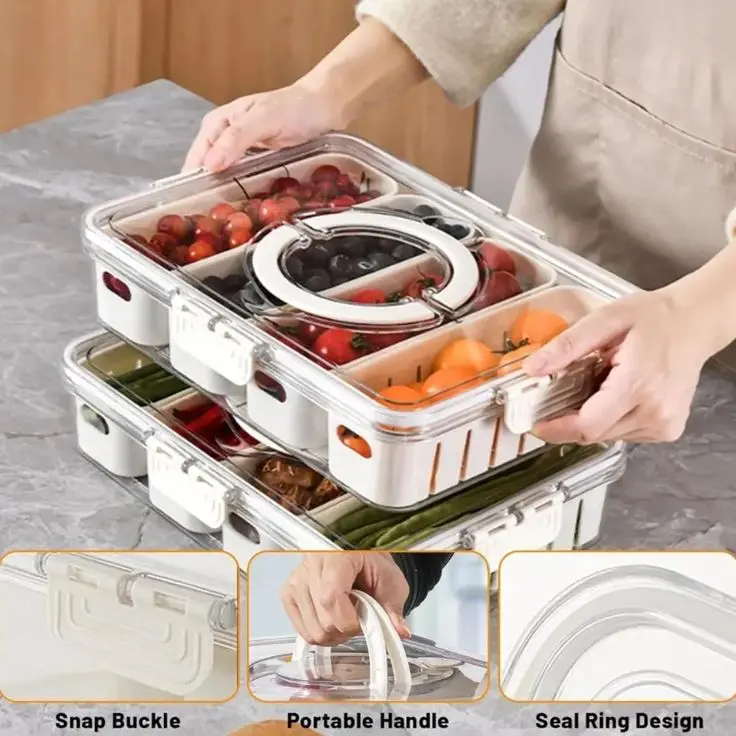 PXTON - Rak Food container / Kotak penyimpanan makanan ringan / Tempat makan bumbu dapur / Kontainer Kulkas Tempat Penyimpanan Makanan Dengan Saringan dan Tutup Transparan / Kontainer Kulkas Kotak Penyimpanan Makanan Sayuran Segar Food Prep Sekat
