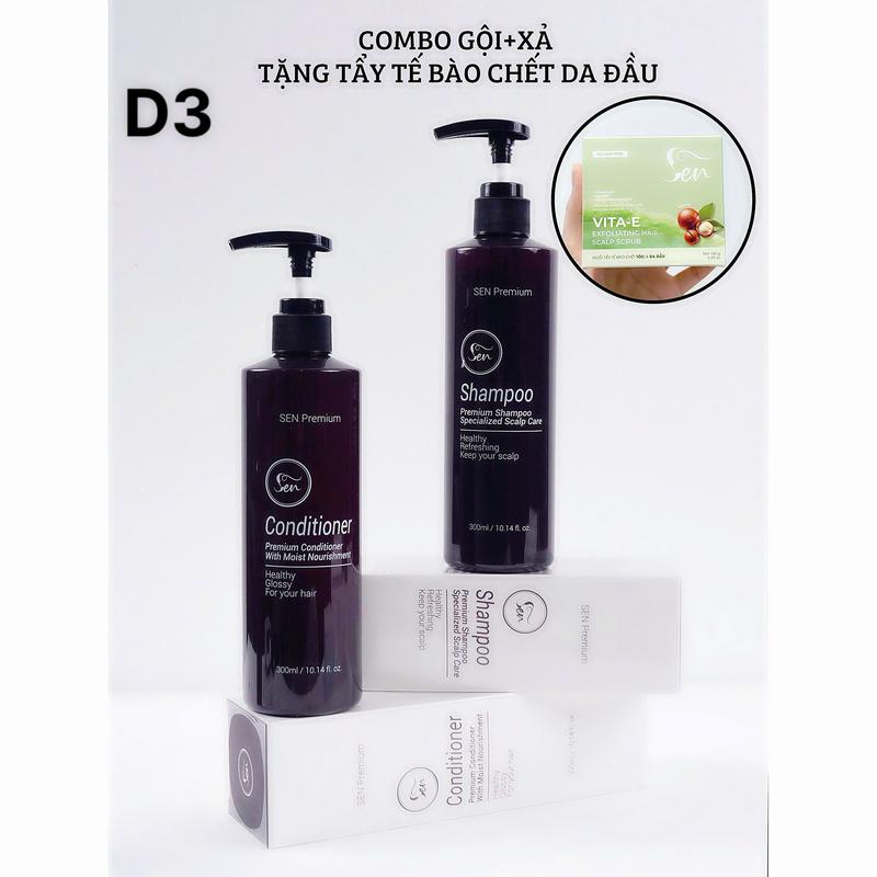 D3_ Combo Gội + Xả SEN Premium tặng tẩy tế bào chết cho tóc và da đầu