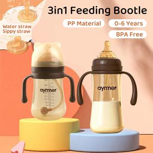 Funtopia 3in1 Straw Baby Nursing Feeding Bottle 300ML PPSU With Silicone Nipples And Sippy Straw