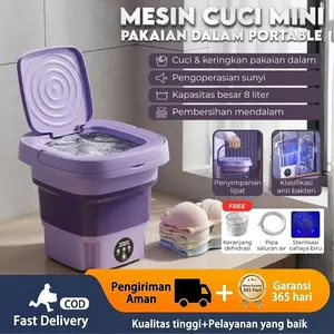 (BISA COD) 2025 Mesin Cuci Mini Portable 2 Tabung 8L – Lipat & Otomatis, Khusus Cuci Pakaian Dalam / Kaos Kaki / Pakaian Bayi, Operasi Sunyi, Cocok untuk Kos & Apartemen