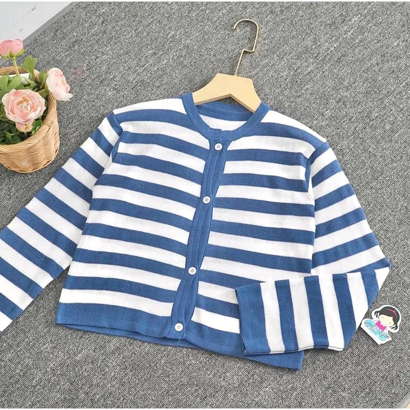 Maura Cardigan Strip/Cardigan strip/Baju Wanita/Sweater Rajut Cardigan