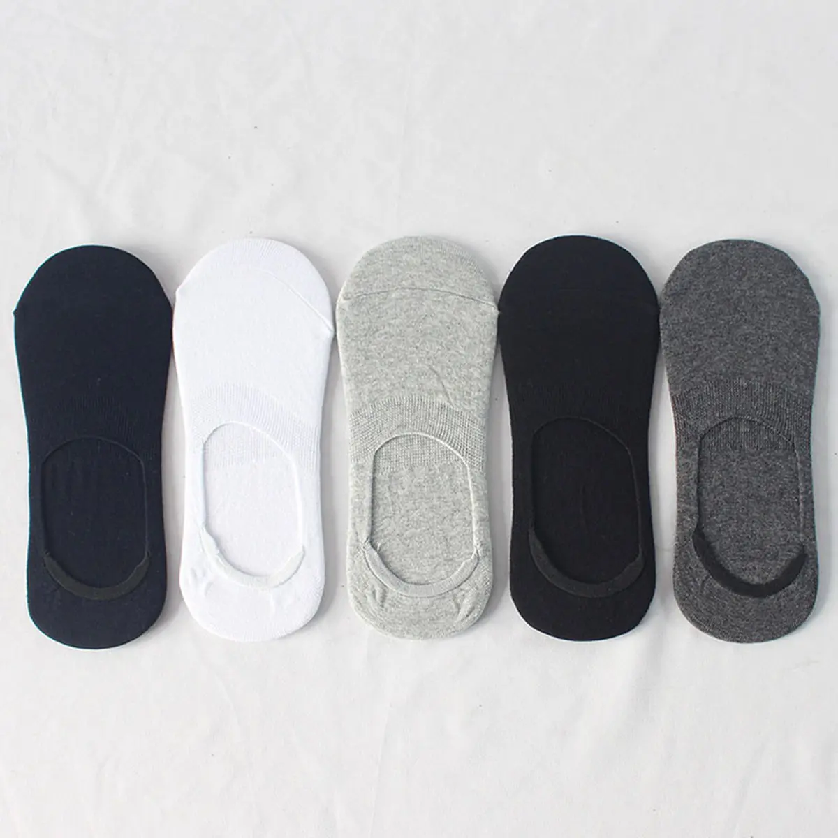 5 Pairs Men Boat Cotton No Show Coton Ankle Socks Invisible Solid Color Boat Thin Breathable Sock for Men Size 38-44