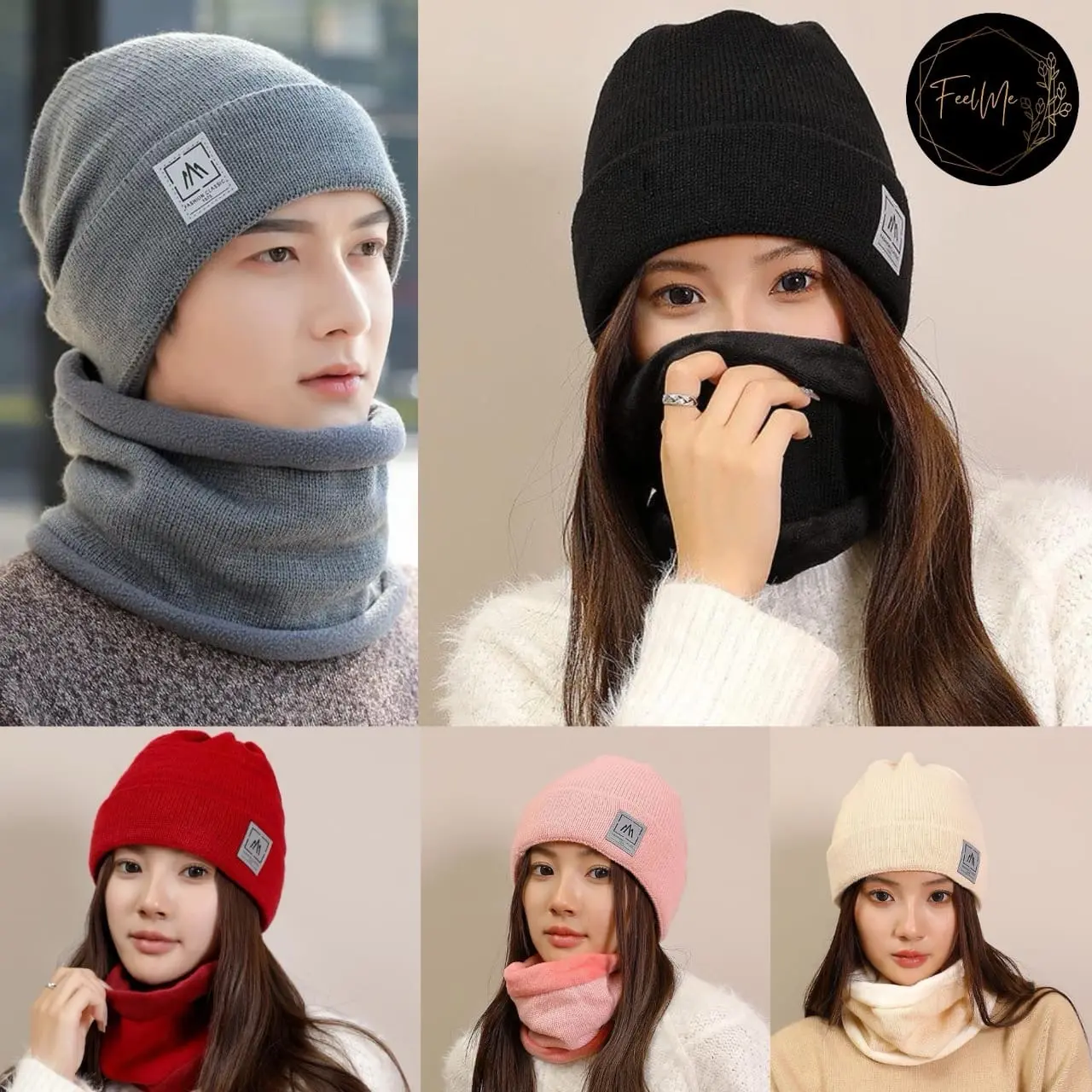 Feelme KK-450 Set Topi Kupluk Dan Syal Leher Musim Dingin Winter Holiday penghangat leher